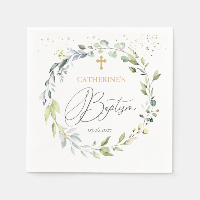Eucalyptus Herbal Cross Baby Baptism Napkin (Front)
