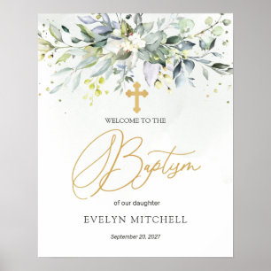 Eucalyptus Herbal Cross Baptism Welcome Sign