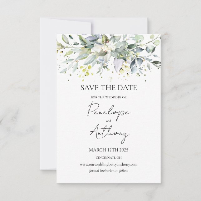 Eucalyptus Herbal Save the Date Invitation (Front)