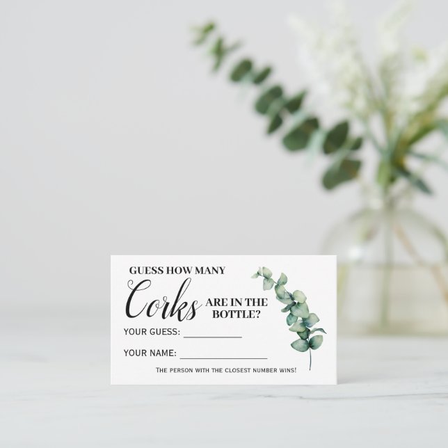 Eucalyptus How many Corks Bridal Shower Game card (Standing Front)
