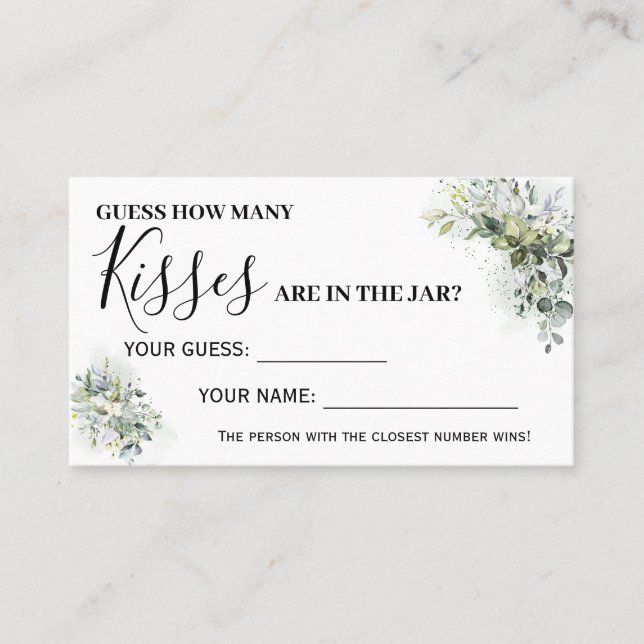 Eucalyptus How Many Kisses Bridal Shower Game card (Front)