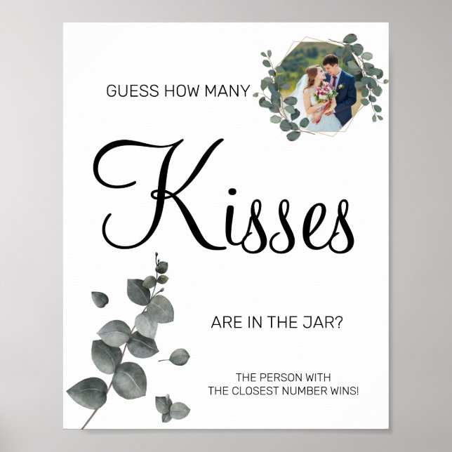 Eucalyptus How many kisses Bridal shower game sign (Front)
