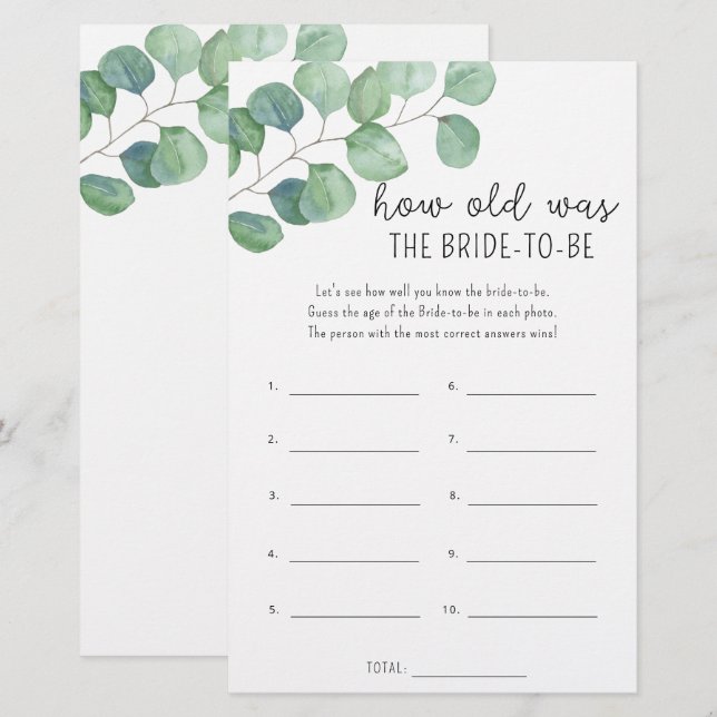 Eucalyptus - How old was the bride to be (Front/Back)