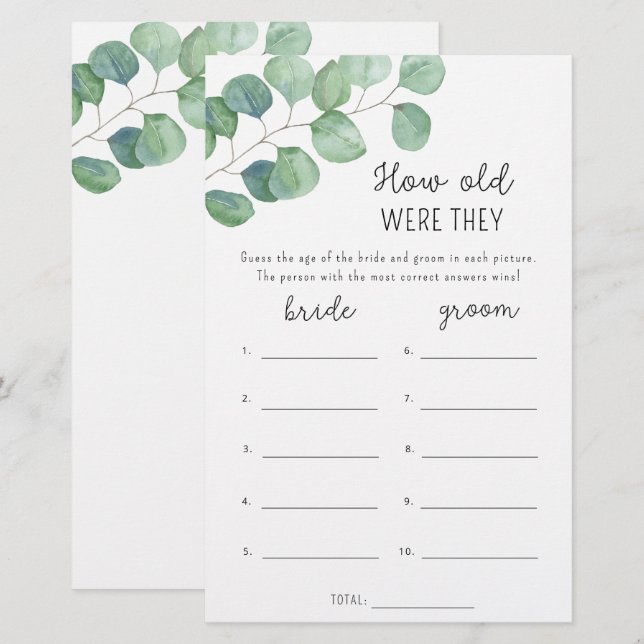 Eucalyptus How old were they bridal game (Front/Back)