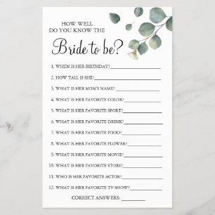 Eucalyptus How well do you know bride game card