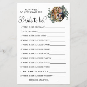 Eucalyptus How well do you know bride game card