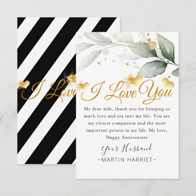 Eucalyptus I Love You Anniversary Card For Wife (Front/Back)