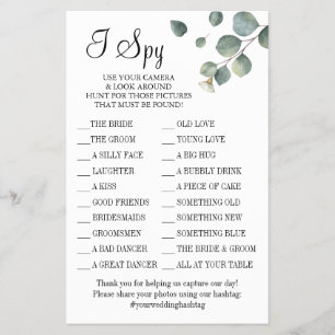 Eucalyptus I spy wedding reception game card