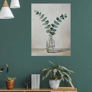 Eucalyptus in Glass Vase a Minimal Botanical Wall Poster