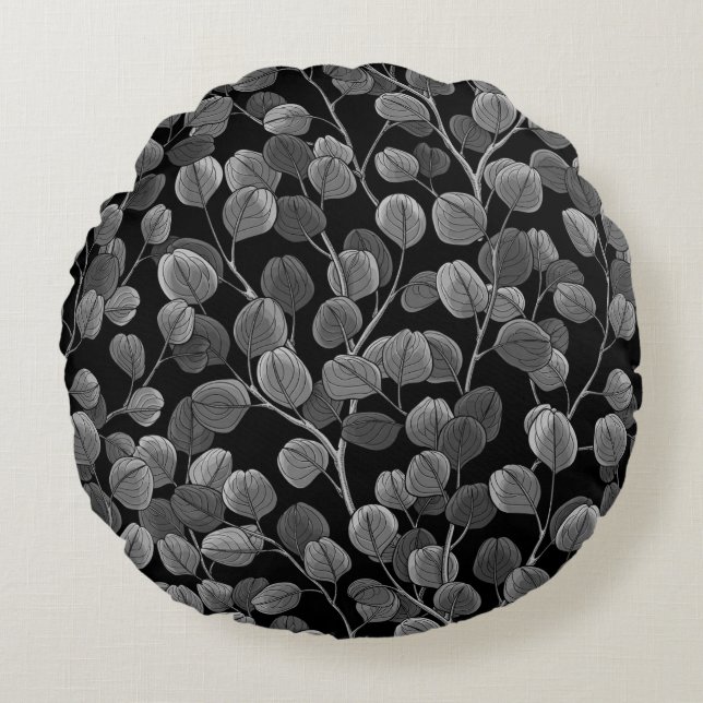 Eucalyptus in gray round cushion (Front)
