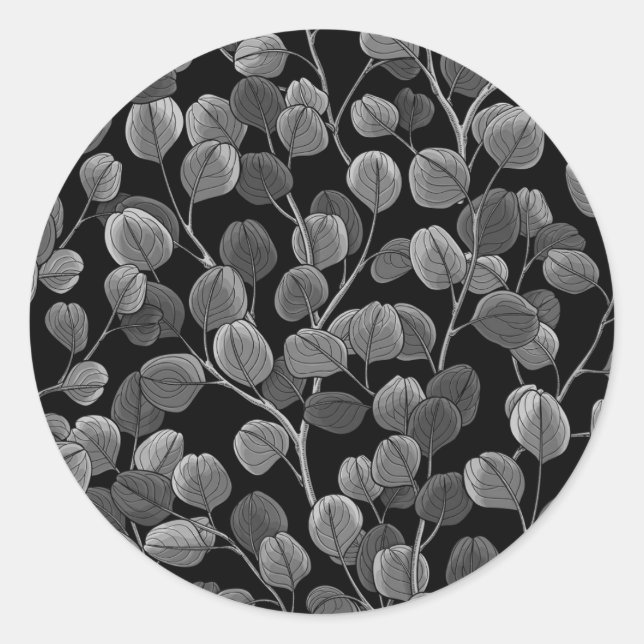 Eucalyptus in grey classic round sticker (Front)