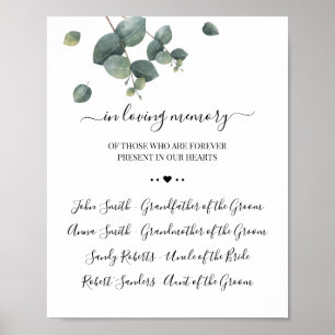 Eucalyptus In loving Memory Remembrance Sign