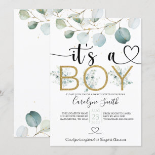 Eucalyptus It's A Boy Baby Shower Editable Invitat Invitation