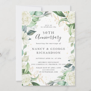 Eucalyptus Ivory Flowers 50th Wedding Anniversary Invitation