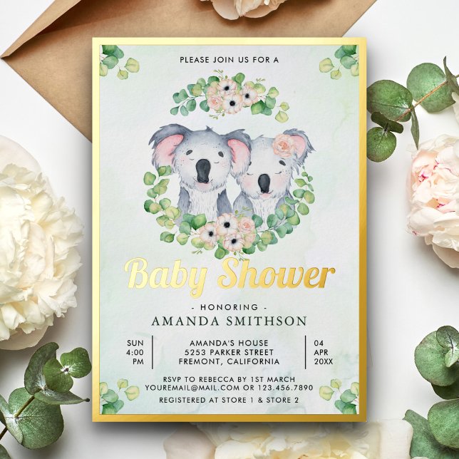 Eucalyptus Koala Bear Twins Baby Shower Gold (Creator Uploaded)