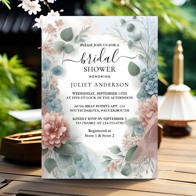 Eucalyptus Lace Tulle Dusty Blue Bridal Shower Invitation (Creator Uploaded)