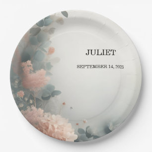 Eucalyptus Lace Tulle Dusty Blue Bridal Shower Paper Plate