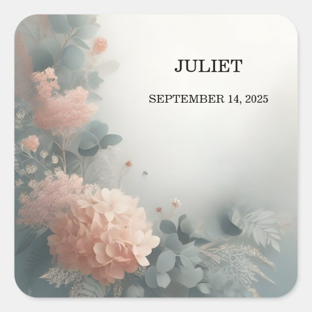 Eucalyptus Lace Tulle Dusty Blue Bridal Shower Square Sticker (Front)