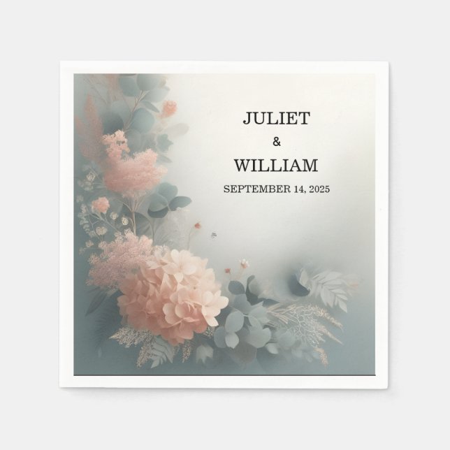 Eucalyptus Lace Tulle Pastel Dusty Blue Wedding Napkin (Front)