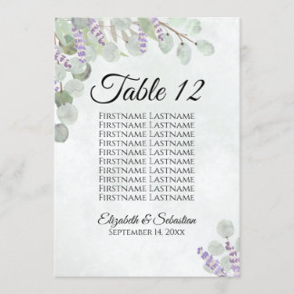 Eucalyptus & Lavender 10 Name Table Card Large