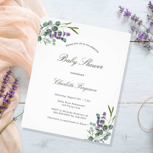 Eucalyptus lavender baby shower budget invitation flyer (Creator Uploaded)