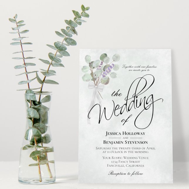Eucalyptus & Lavender Bouquet Rustic Boho Wedding Invitation (Creator Uploaded)
