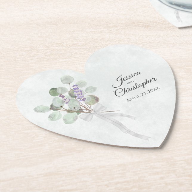 Eucalyptus & Lavender Bouquet Rustic Wedding Paper Coaster (Angled)