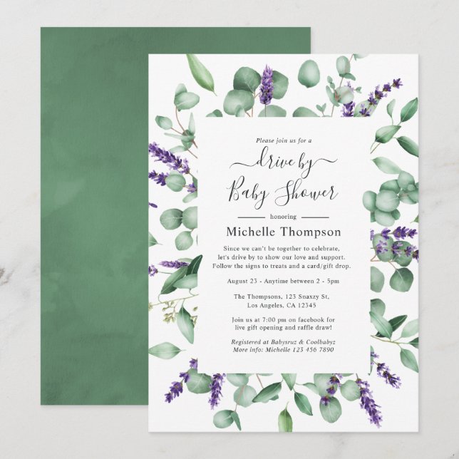 Eucalyptus Lavender Drive By Bridal or Baby Shower Invitation (Front/Back)