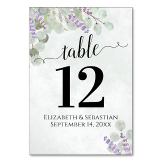 Eucalyptus & Lavender Elegant Boho Wedding Table Number