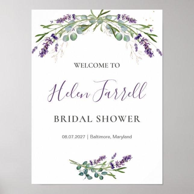 Eucalyptus Lavender Flowers Bridal Shower sign (Front)