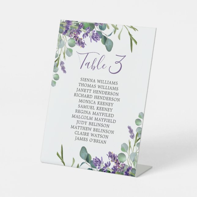 Eucalyptus Lavender Flowers Seating Chart  Pedesta Pedestal Sign (Front)