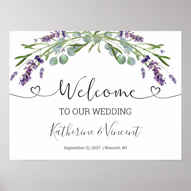 Eucalyptus Lavender Flowers Wedding Welcome  Poster (Front)