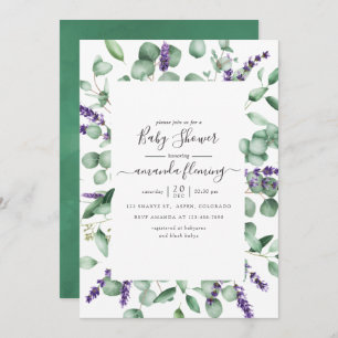 Eucalyptus Lavender Greenery Baby Shower Invitation