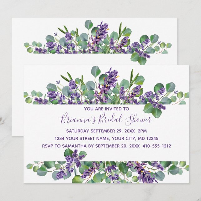 Eucalyptus Lavender Greenery Bridal Shower  Invitation (Front/Back)