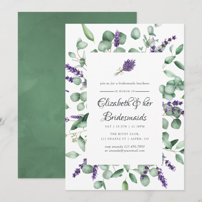 Eucalyptus Lavender Greenery Bridesmaids Luncheon Invitation (Front/Back)