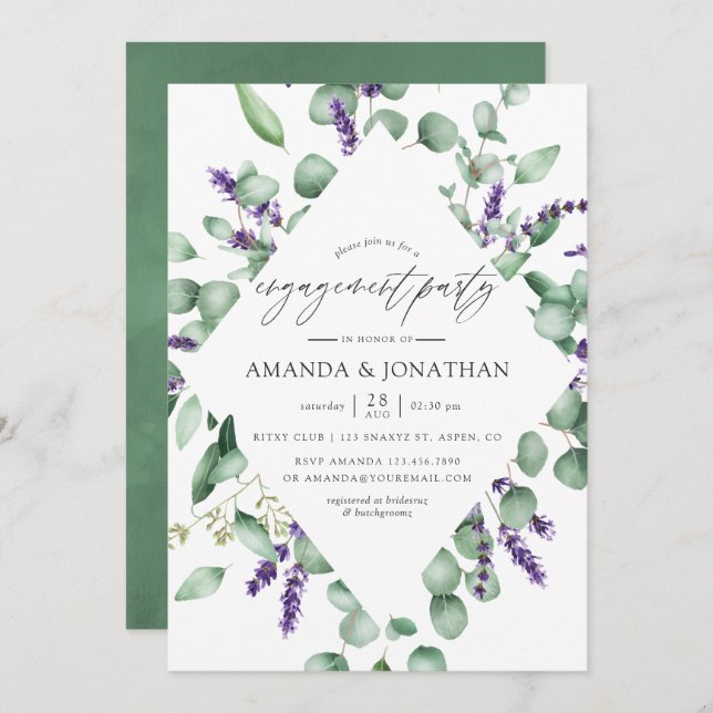 Eucalyptus Lavender Greenery Engagement Party Invitation (Front/Back)