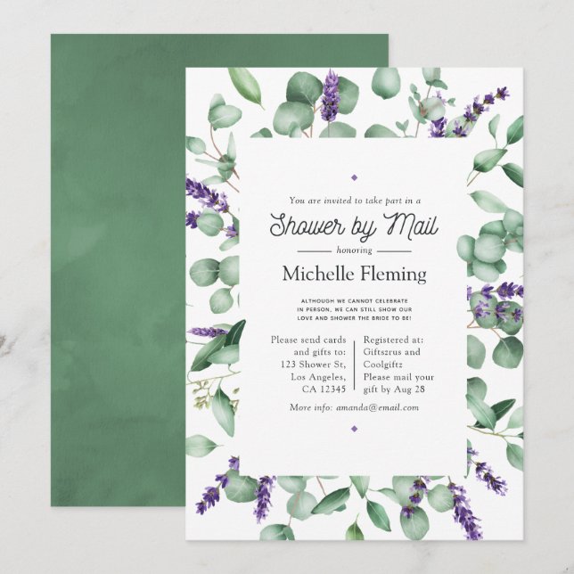 Eucalyptus Lavender Greenery Shower by Mail Invitation (Front/Back)