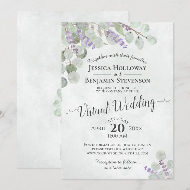 Eucalyptus Lavender & Greenery Virtual Wedding Invitation (Front/Back)
