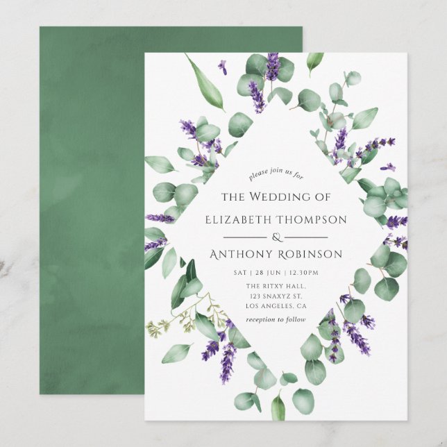 Eucalyptus Lavender Greenery Wedding Invitation (Front/Back)