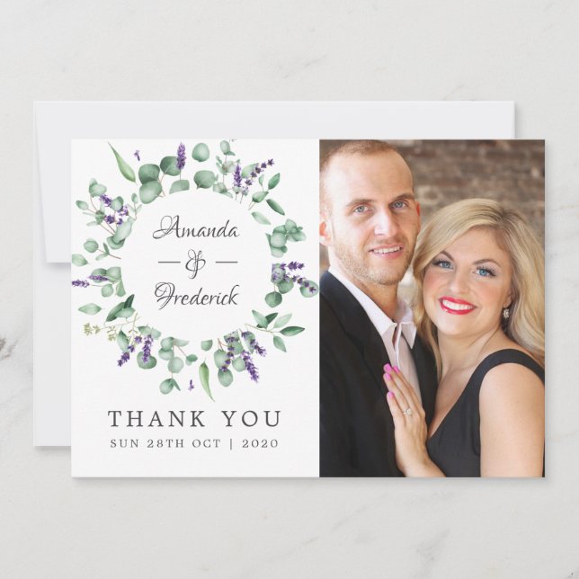 Eucalyptus Lavender Greenery Wedding Thank You Card (Front)