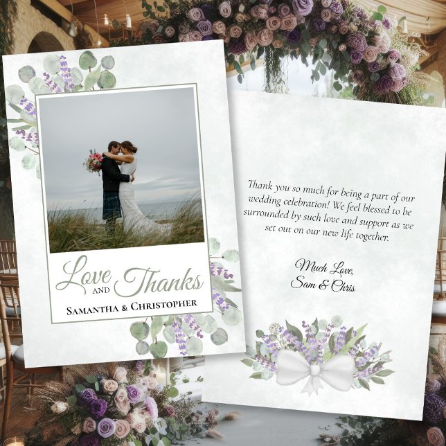 Eucalyptus Lavender Love Thanks Photo Note Wedding Thank You Card (Front/Back)