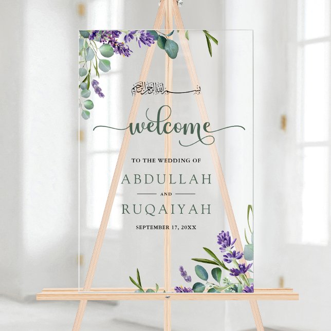 Eucalyptus Lavender Muslim Wedding Welcome Acrylic Sign (Creator Uploaded)
