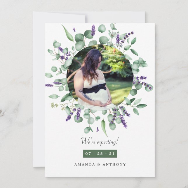Eucalyptus Lavender Photo Pregnancy Announcement (Front)