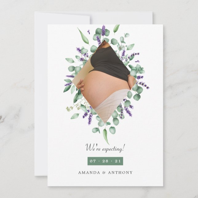 Eucalyptus Lavender Photo Pregnancy Announcement (Front)