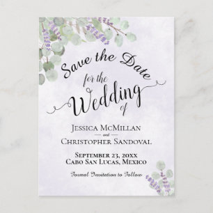 Eucalyptus & Lavender Purple Wedding Save the Date Announcement Postcard