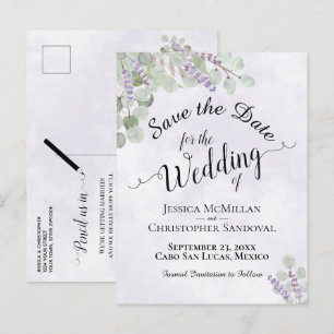 Eucalyptus & Lavender Purple Wedding Save the Date Announcement Postcard