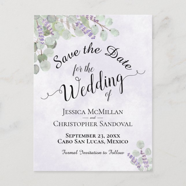 Eucalyptus & Lavender Purple Wedding Save the Date Announcement Postcard (Front)