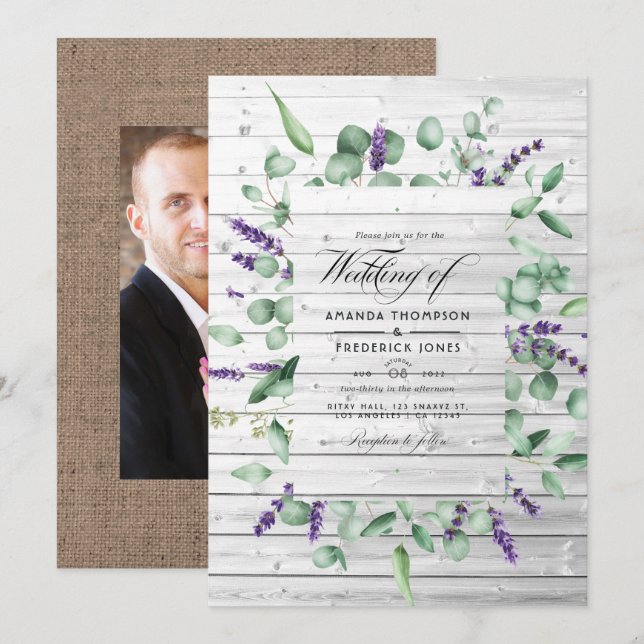 Eucalyptus Lavender Rustic Country Barn Wedding Invitation (Front/Back)