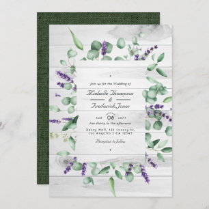 Eucalyptus Lavender Rustic Country QR Code Wedding Invitation