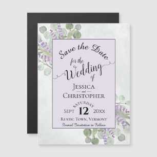 Eucalyptus & Lavender Rustic Purple Save the Date Magnetic Invitation